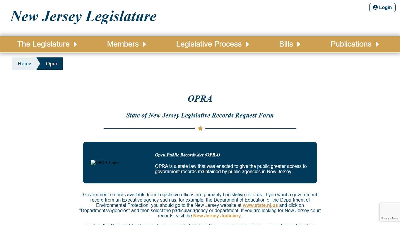 OPRA NJ Legislature